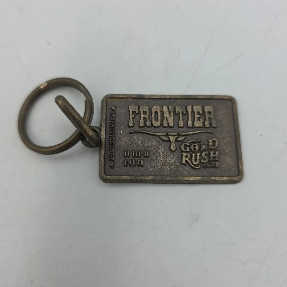 Frontier Casino Brass Gold Rush Club Keychain Vintage Travel Las Vegas NV